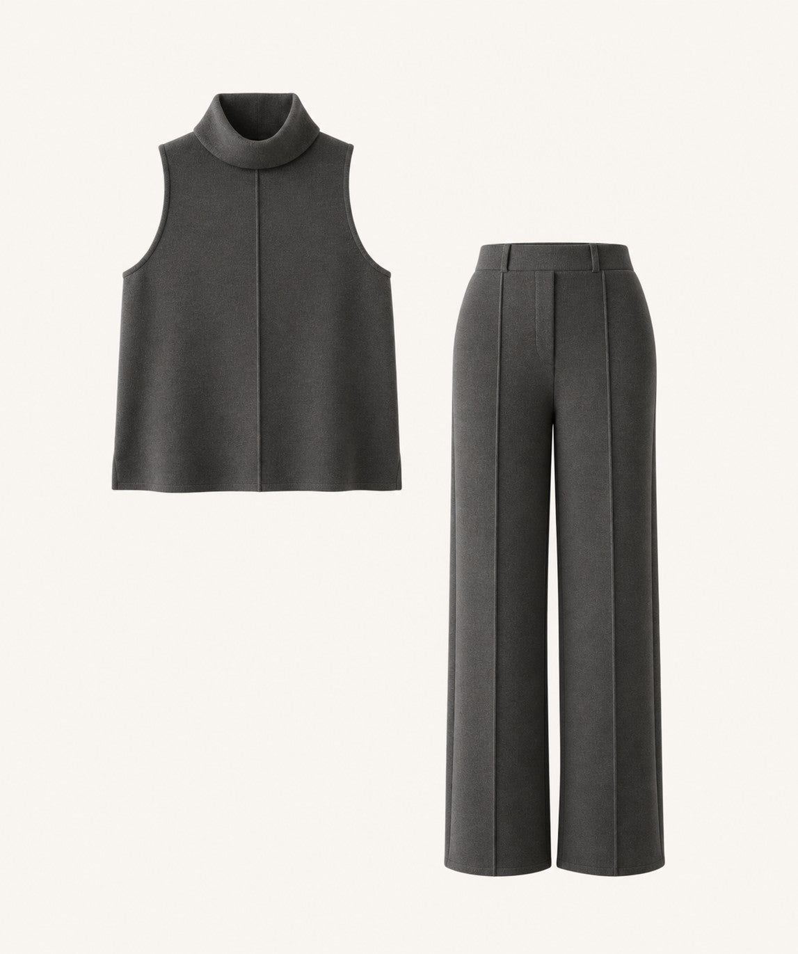 Set: Ärmelloser Rollkragen-Top & Weite Hose