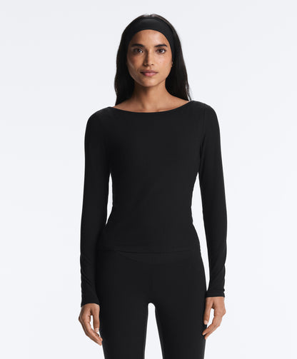 Ripp-Longsleeve mit Bootsausschnitt