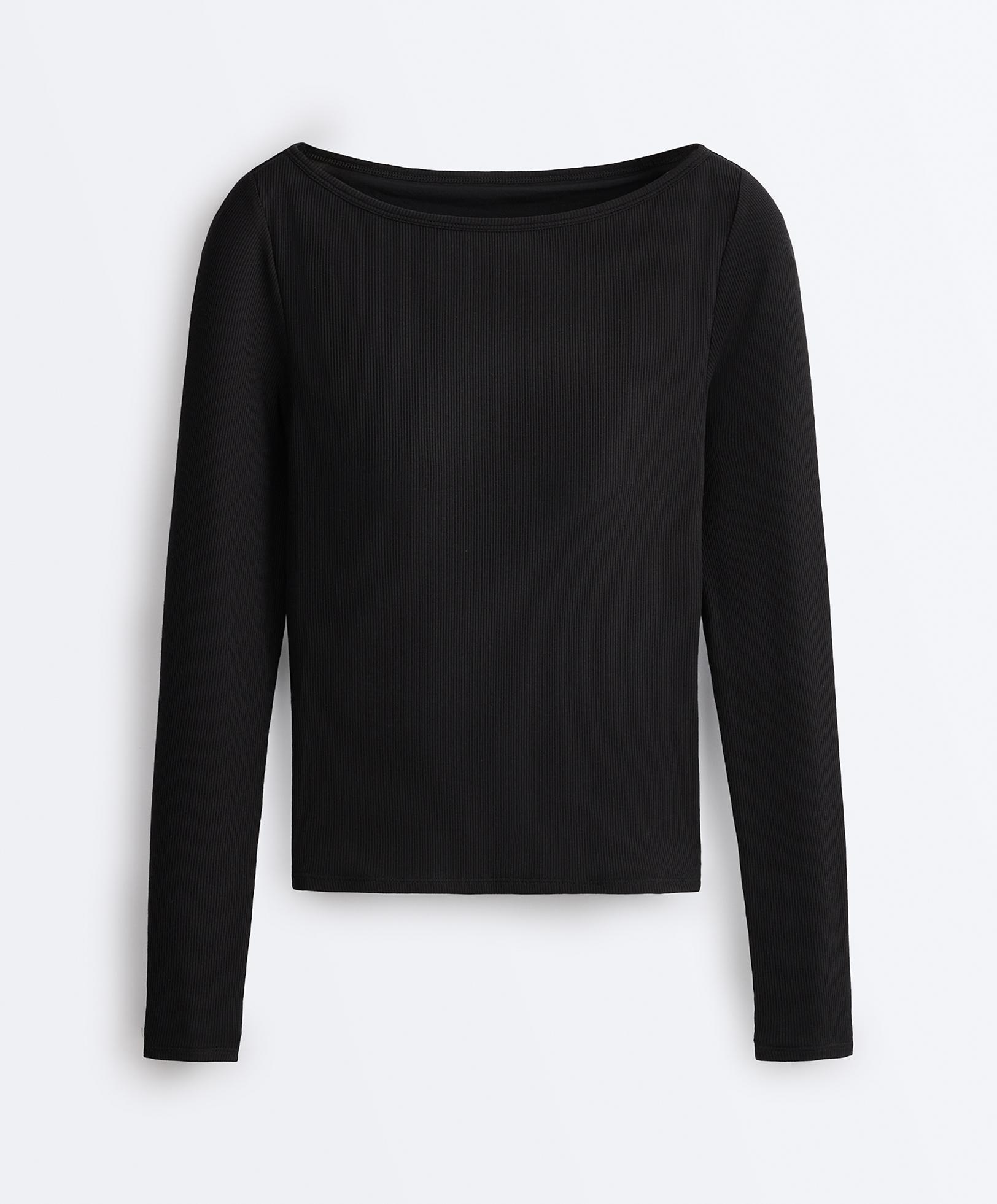 Ripp-Longsleeve mit Bootsausschnitt