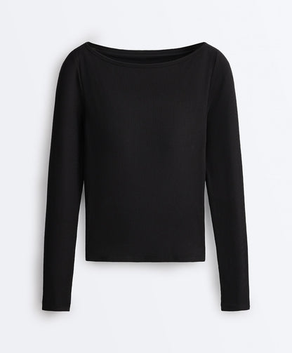 Ripp-Longsleeve mit Bootsausschnitt