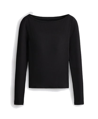 Ripp-Longsleeve mit Bootsausschnitt
