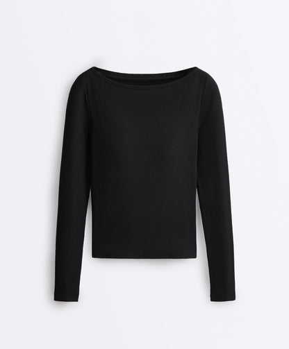 Ripp-Longsleeve mit Bootsausschnitt
