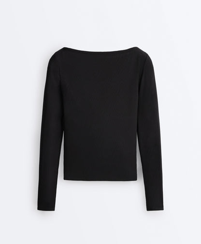 Ripp-Longsleeve mit Bootsausschnitt