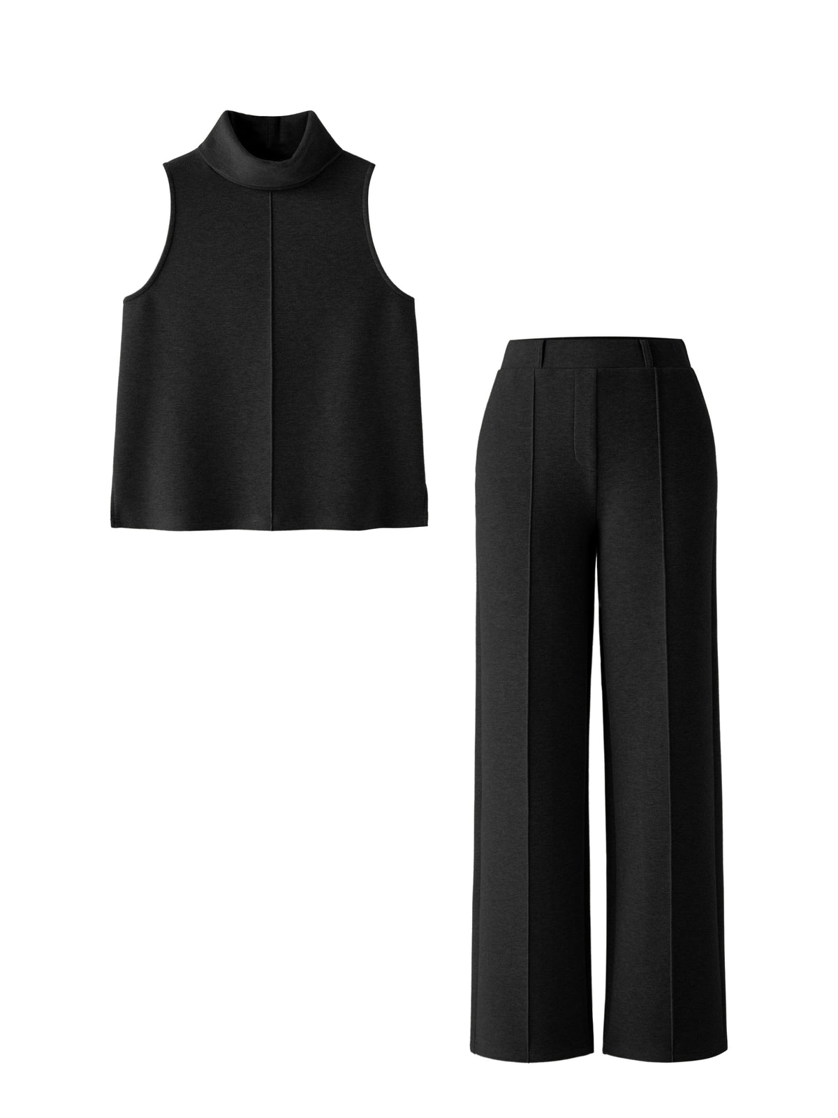 Set: Ärmelloser Rollkragen-Top & Weite Hose