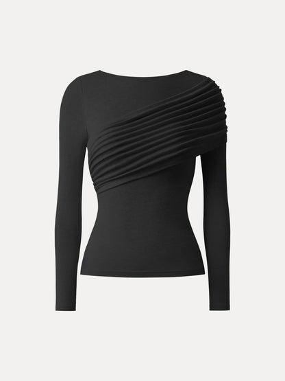 Drapiertes Longsleeve aus Tencel-Wollmix
