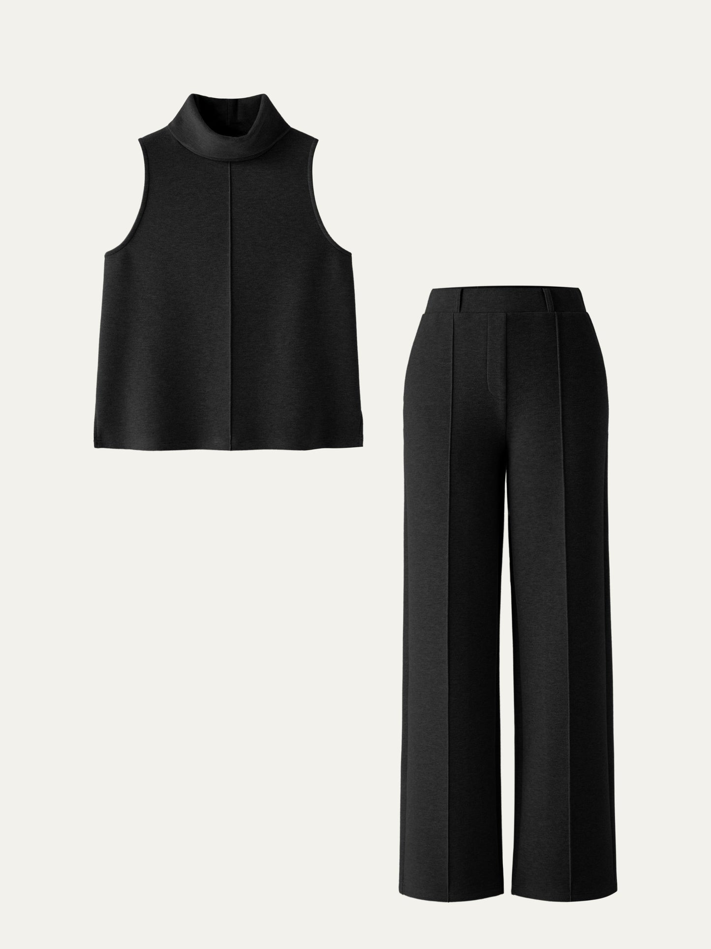 Set: Ärmelloser Rollkragen-Top & Weite Hose