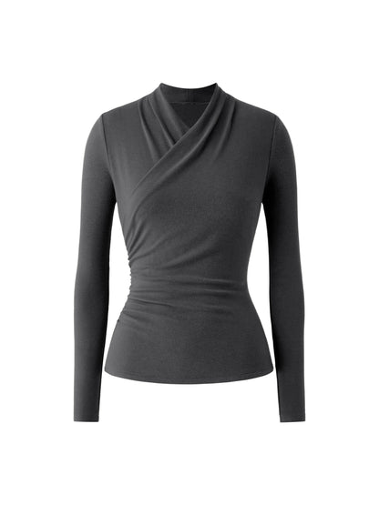 Wickel-Longsleeve mit Drapee-Ausschnitt