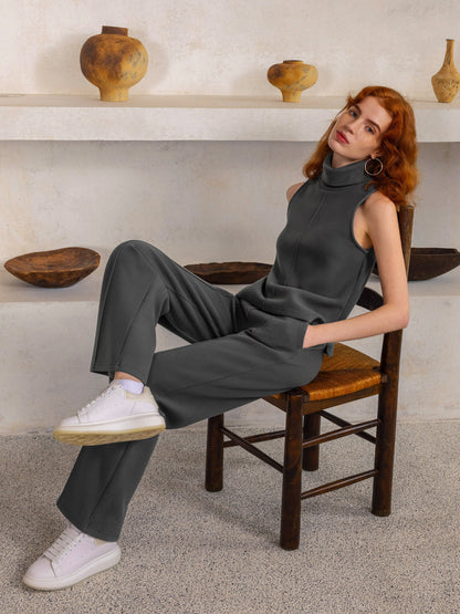 Set: Ärmelloser Rollkragen-Top & Weite Hose
