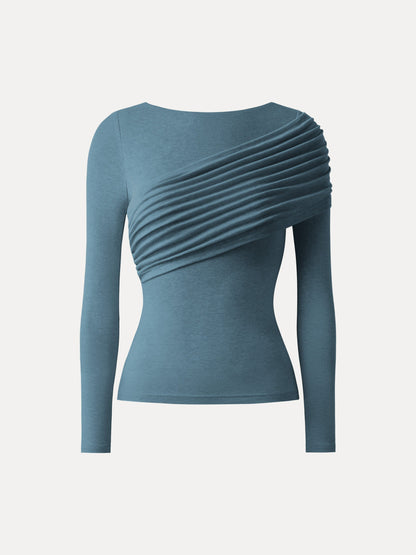 Drapiertes Longsleeve aus Tencel-Wollmix