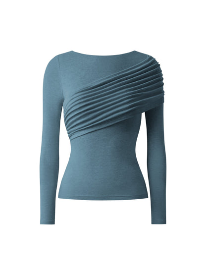 Drapiertes Longsleeve aus Tencel-Wollmix