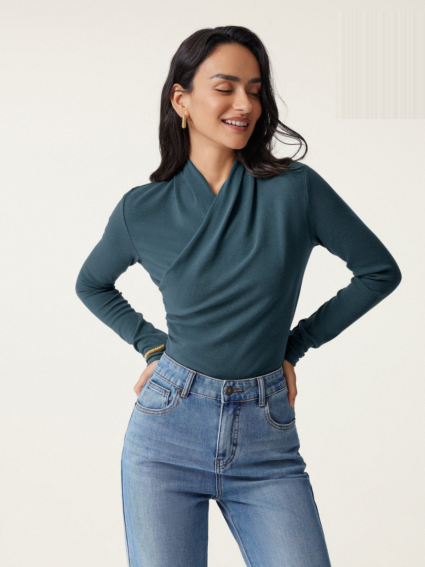 Wickel-Longsleeve mit Drapee-Ausschnitt