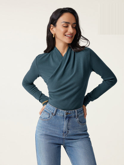 Wickel-Longsleeve mit Drapee-Ausschnitt