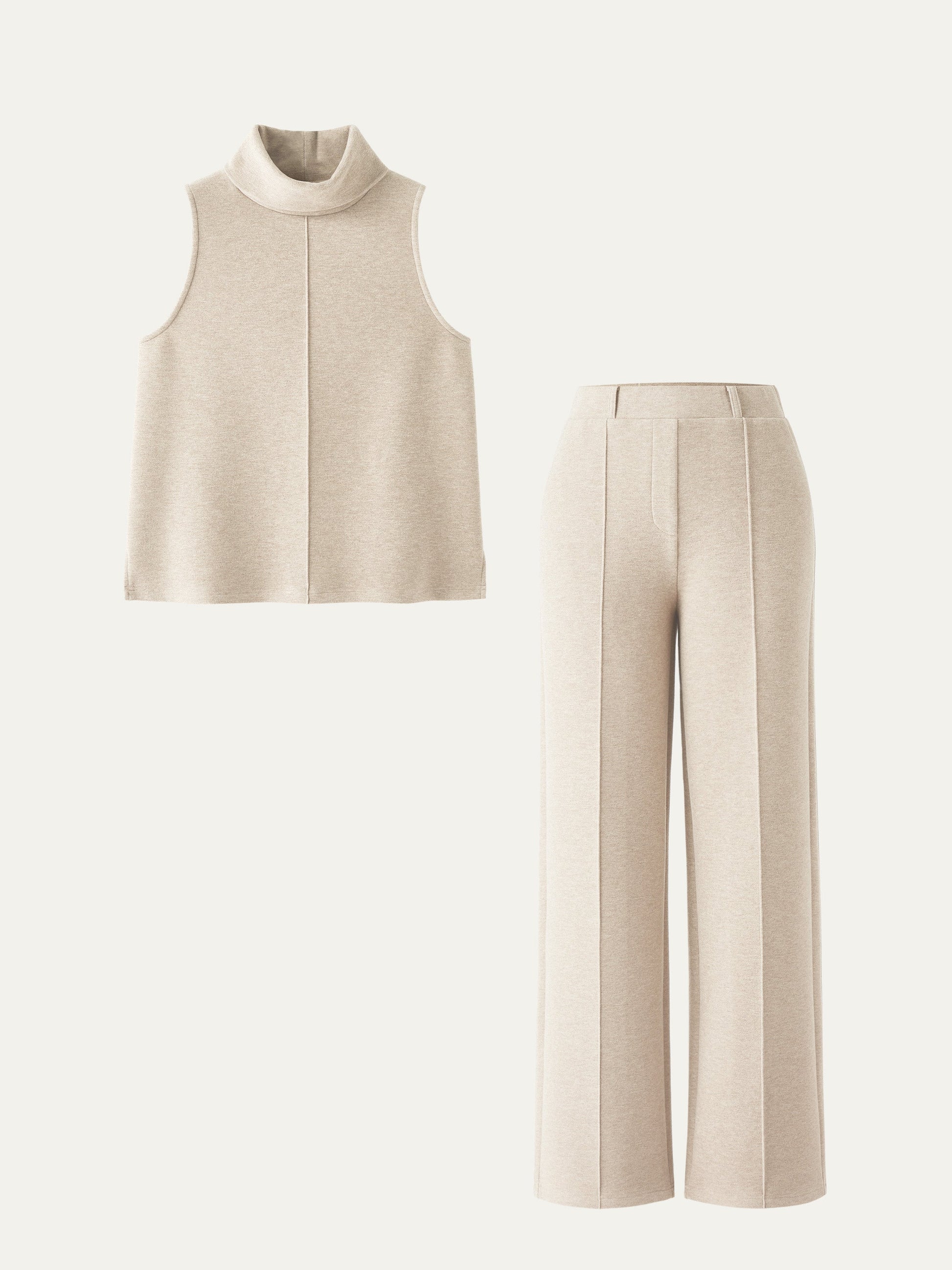 Set: Ärmelloser Rollkragen-Top & Weite Hose