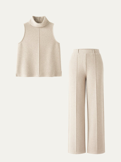Set: Ärmelloser Rollkragen-Top & Weite Hose
