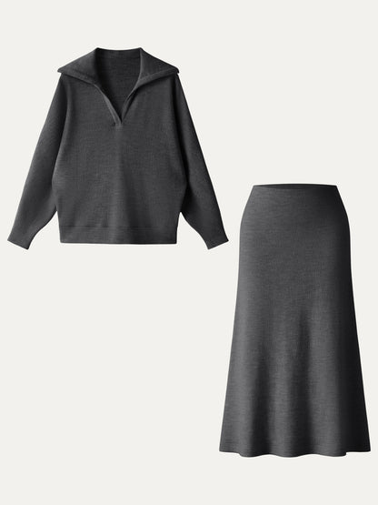 Set: Polokragen-Pullover & Ripp-Midirock