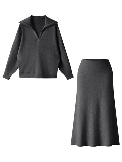 Set: Polokragen-Pullover & Ripp-Midirock