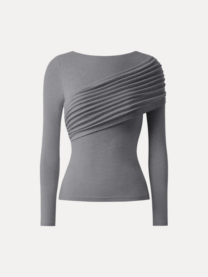 Drapiertes Longsleeve aus Tencel-Wollmix