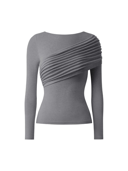 Drapiertes Longsleeve aus Tencel-Wollmix