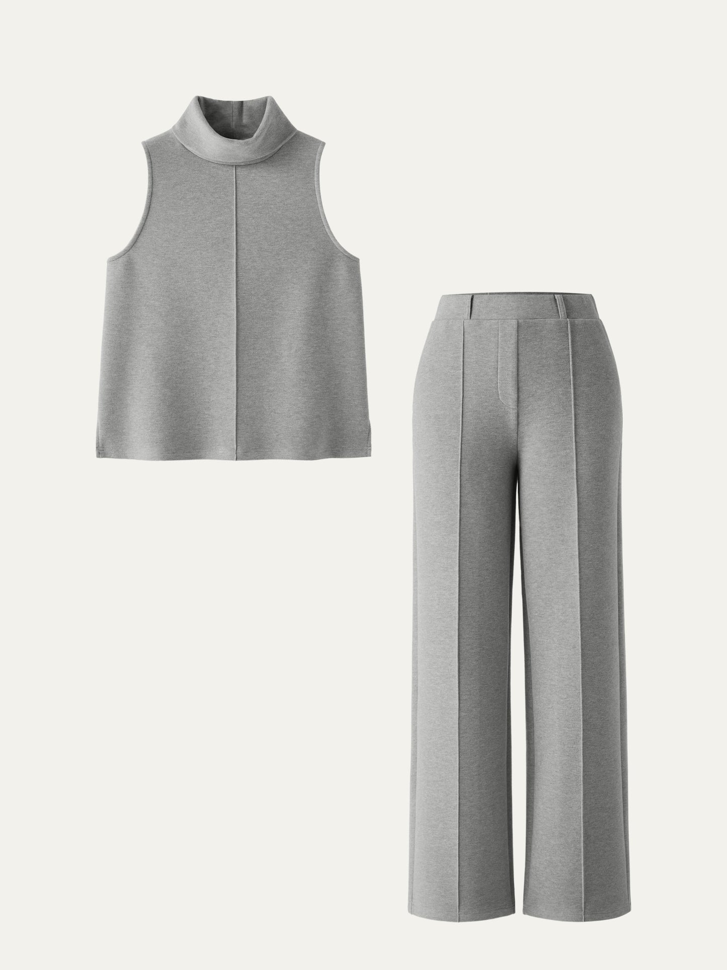 Set: Ärmelloser Rollkragen-Top & Weite Hose