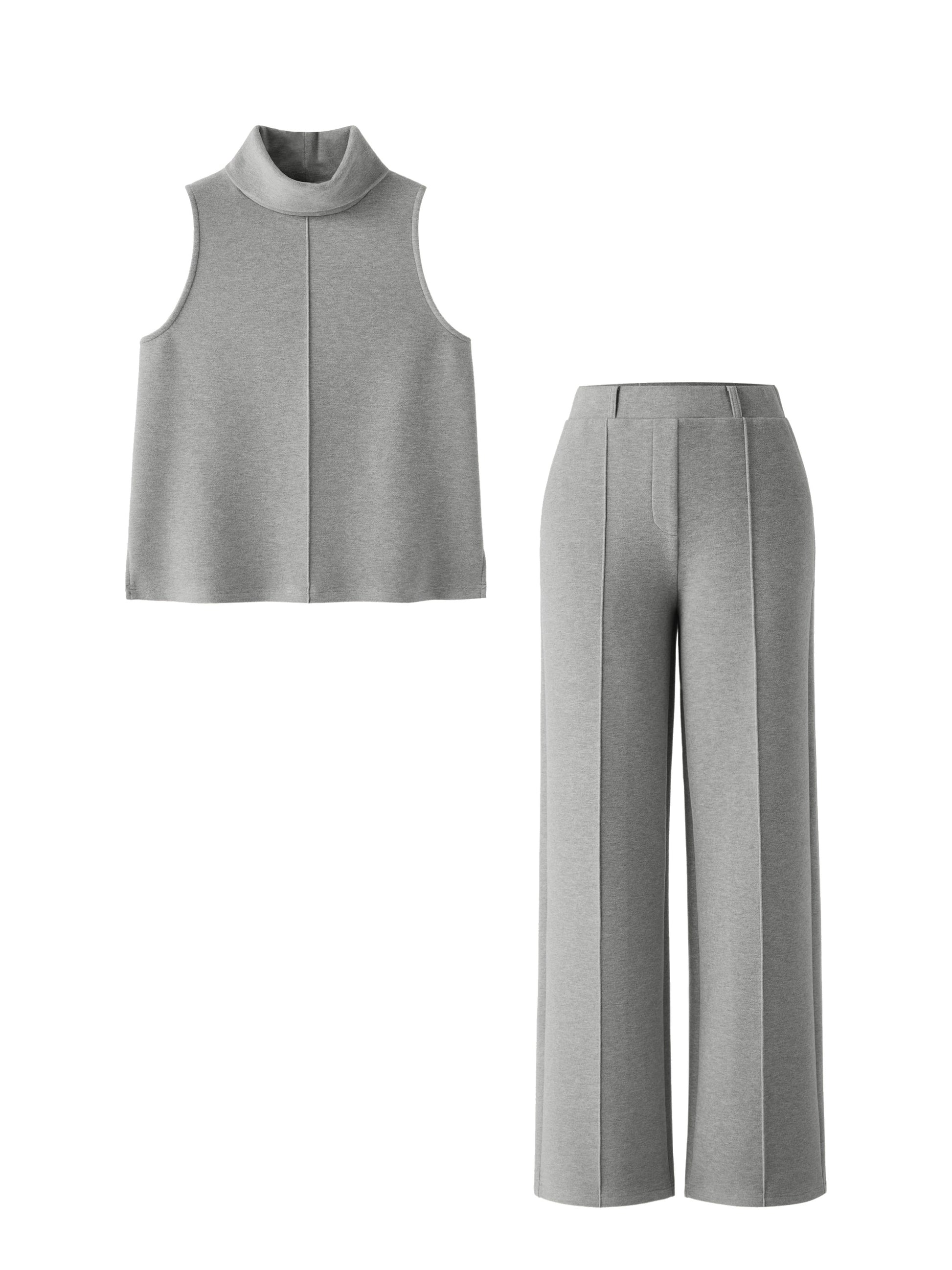 Set: Ärmelloser Rollkragen-Top & Weite Hose