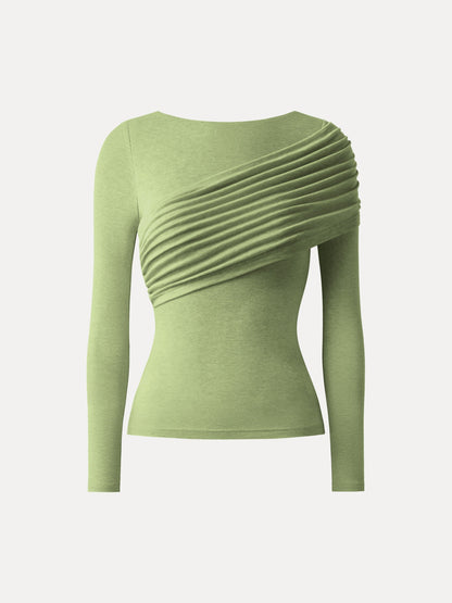 Drapiertes Longsleeve aus Tencel-Wollmix