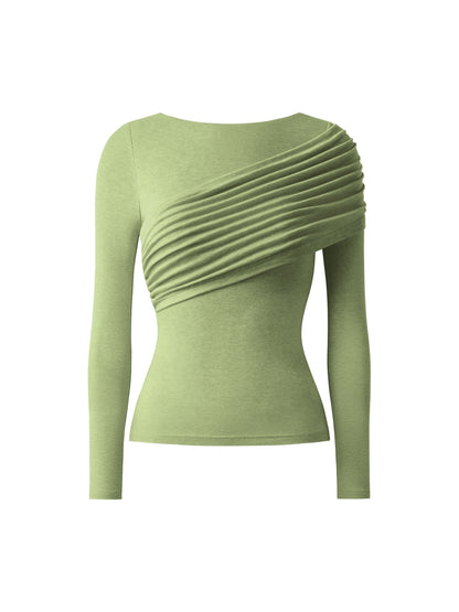 Drapiertes Longsleeve aus Tencel-Wollmix