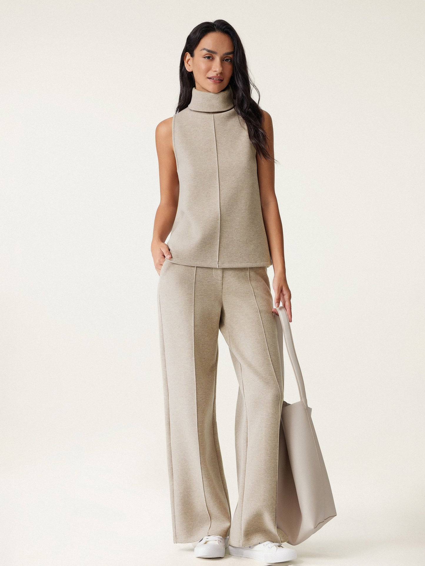 Set: Ärmelloser Rollkragen-Top & Weite Hose