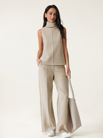 Set: Ärmelloser Rollkragen-Top & Weite Hose