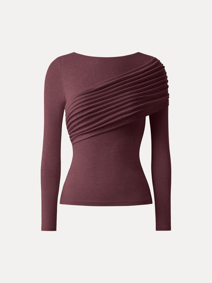 Drapiertes Longsleeve aus Tencel-Wollmix