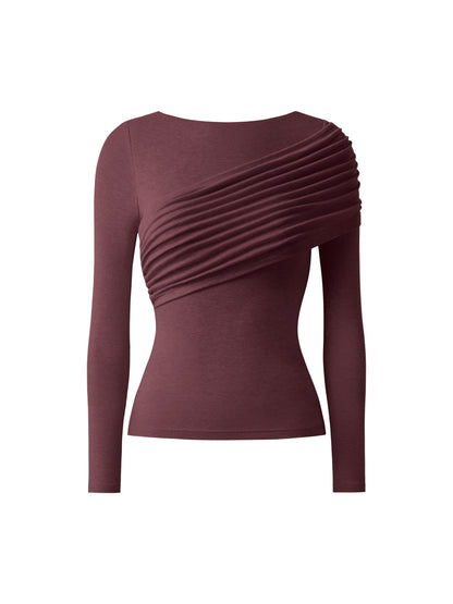 Drapiertes Longsleeve aus Tencel-Wollmix