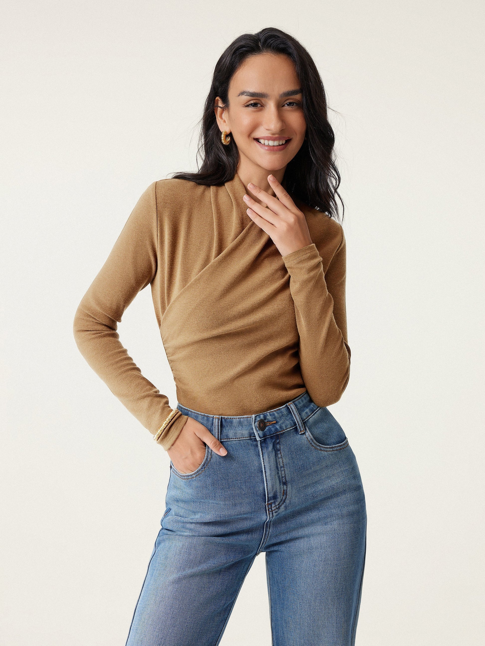 Wickel-Longsleeve mit Drapee-Ausschnitt