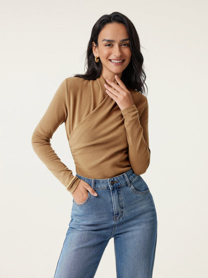 Wickel-Longsleeve mit Drapee-Ausschnitt