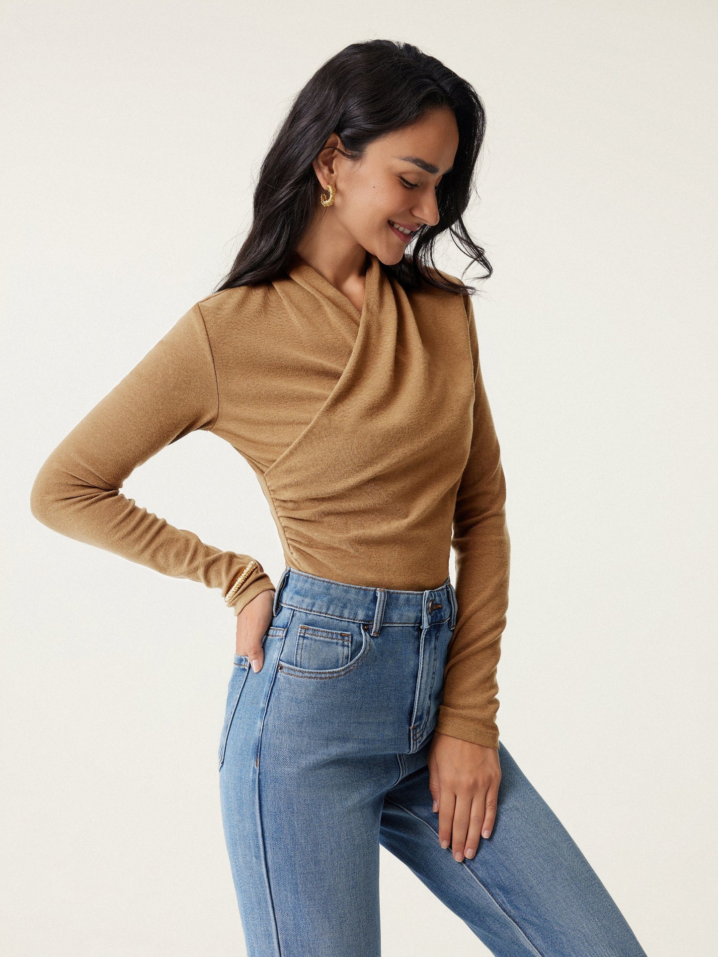 Wickel-Longsleeve mit Drapee-Ausschnitt