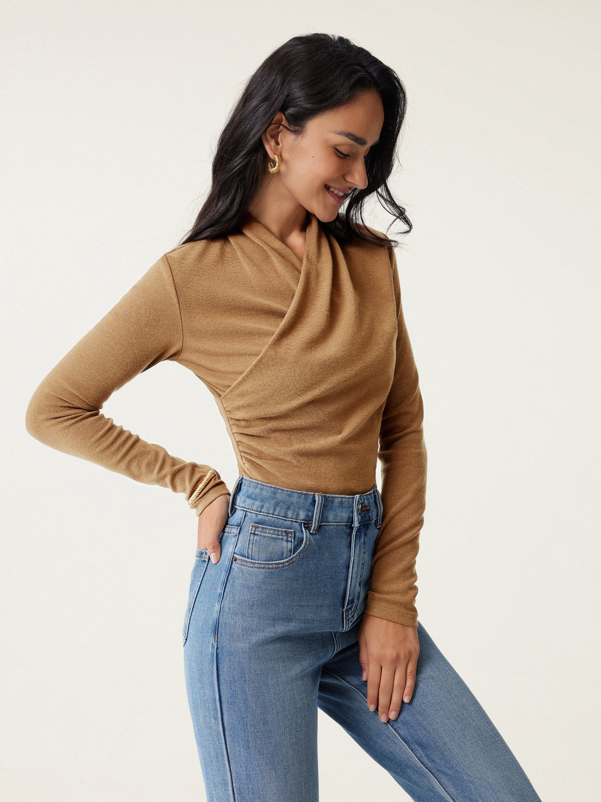 Wickel-Longsleeve mit Drapee-Ausschnitt