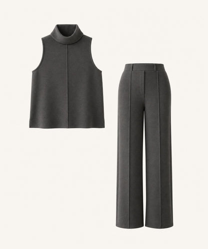 Set: Ärmelloser Rollkragen-Top & Weite Hose