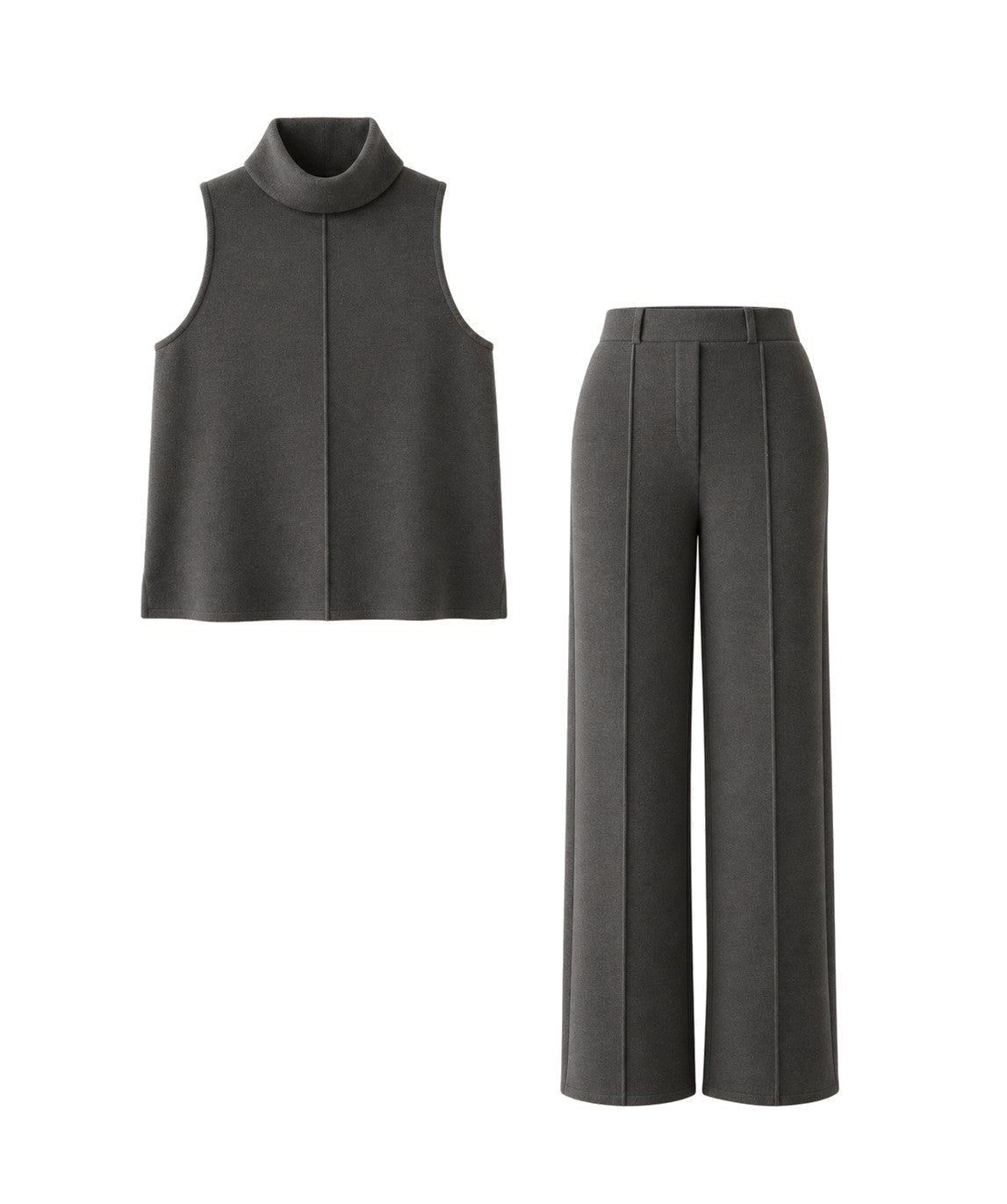 Set: Ärmelloser Rollkragen-Top & Weite Hose