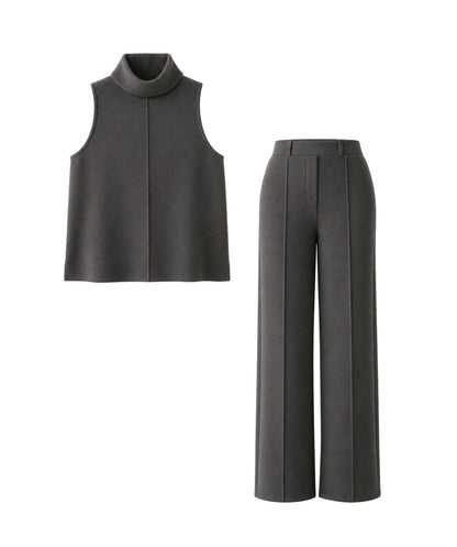 Set: Ärmelloser Rollkragen-Top & Weite Hose