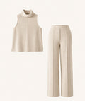 Set: Ärmelloser Rollkragen-Top & Weite Hose