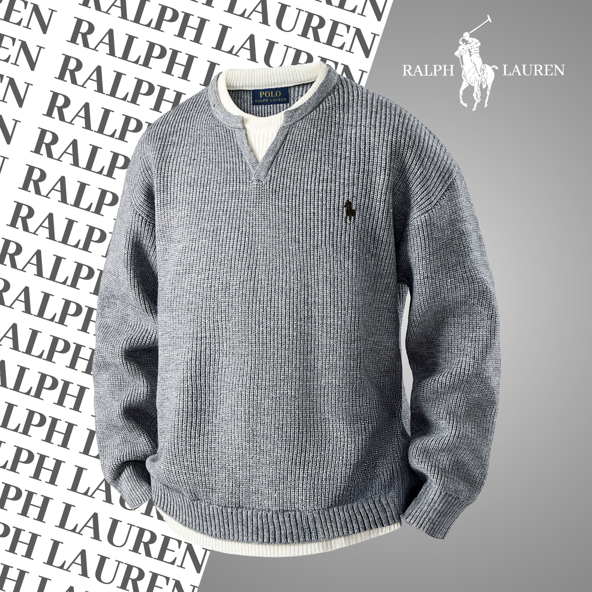 Heritage-Pullover mit Schlitzkragen RL – Signature-Strick