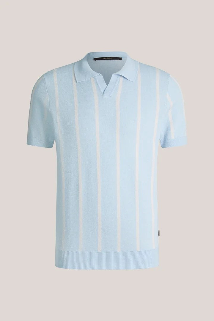 Strickpolo aus Leinenmix — Hellblau gestreift