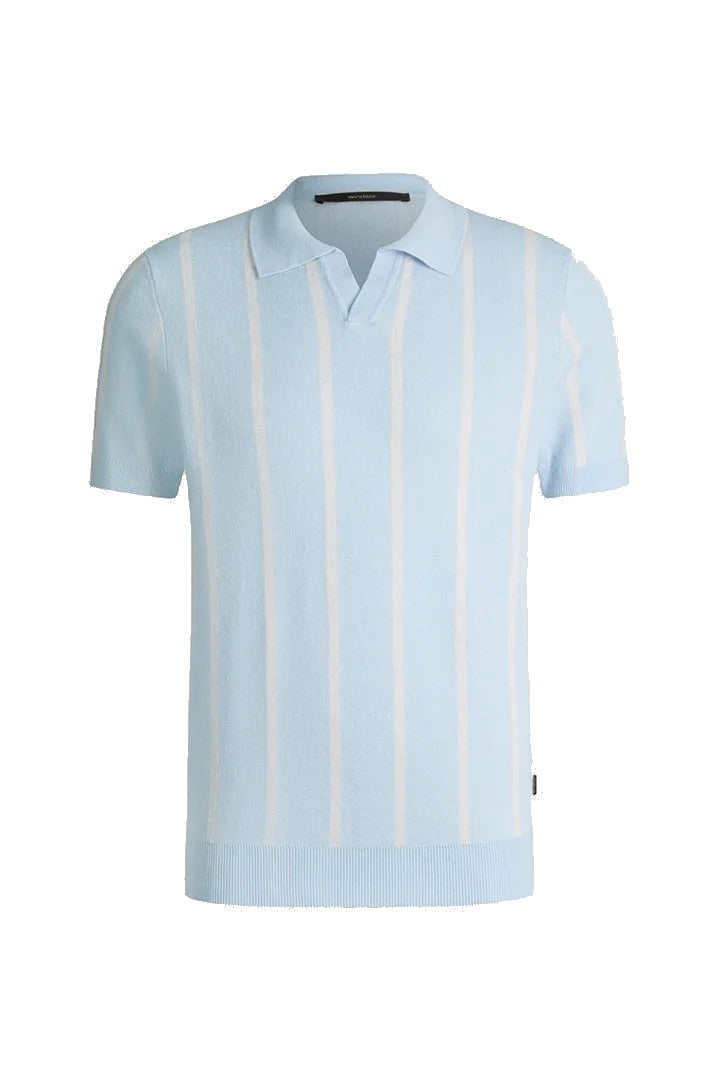 Strickpolo aus Leinenmix — Hellblau gestreift